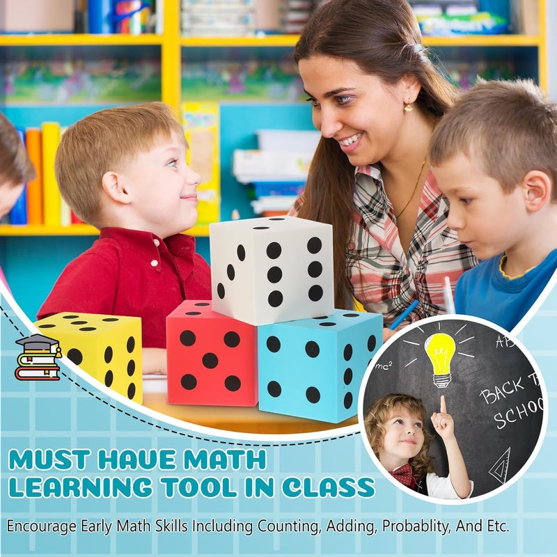 Shappy 4 Pieces 3.5 Inch Foam Dice Cube Jumbo Dice with Number Dots Big Giant Foam Large Cube for Christmas Game Math Classroom Party Favors Bag Stuffers(Red, Yellow, Blue, White) - Image 3